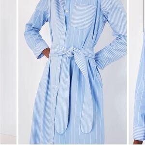 NWT Tuckernuck Pomander Place Chessie Shirt Dress Long Sleeve Maxi Striped Blue